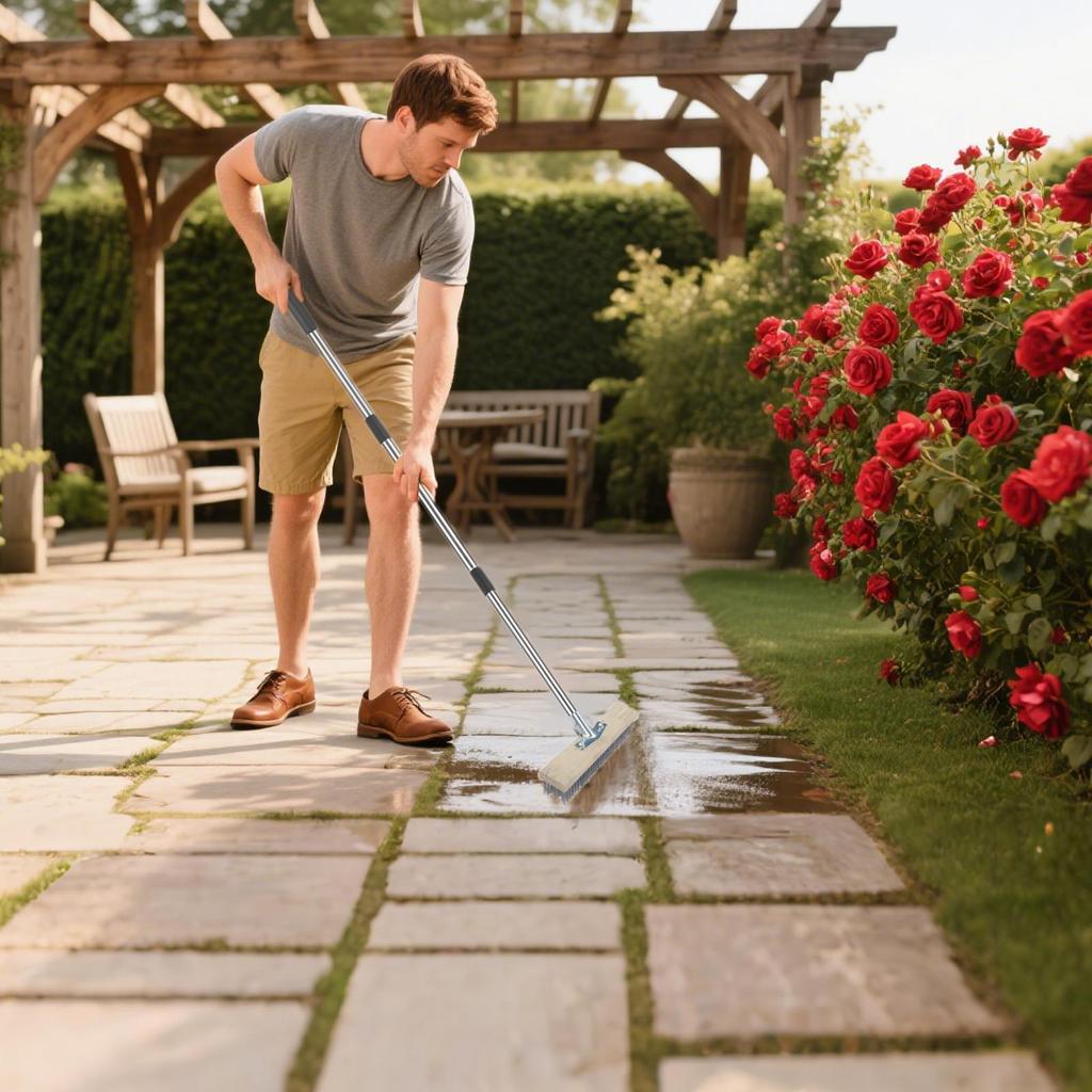 Stainless Wire Brush 59-inch Scrub Brush With Long Handle Heavy Duty Hard Bristles Tool For Garage Floor Deck Wall Tub Patio