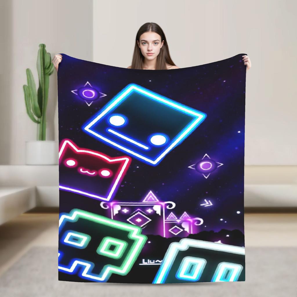 Geometry Dash Games Blankets Flannel Relax Soft Throw Blanket for Bedding Plush Thin Quilt