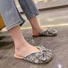 2024 New Summer Women's Slippers Fashion Bow Pearl Sandals Women Baotou Flat Slippers Everyday Casual Slippers Women Sandals