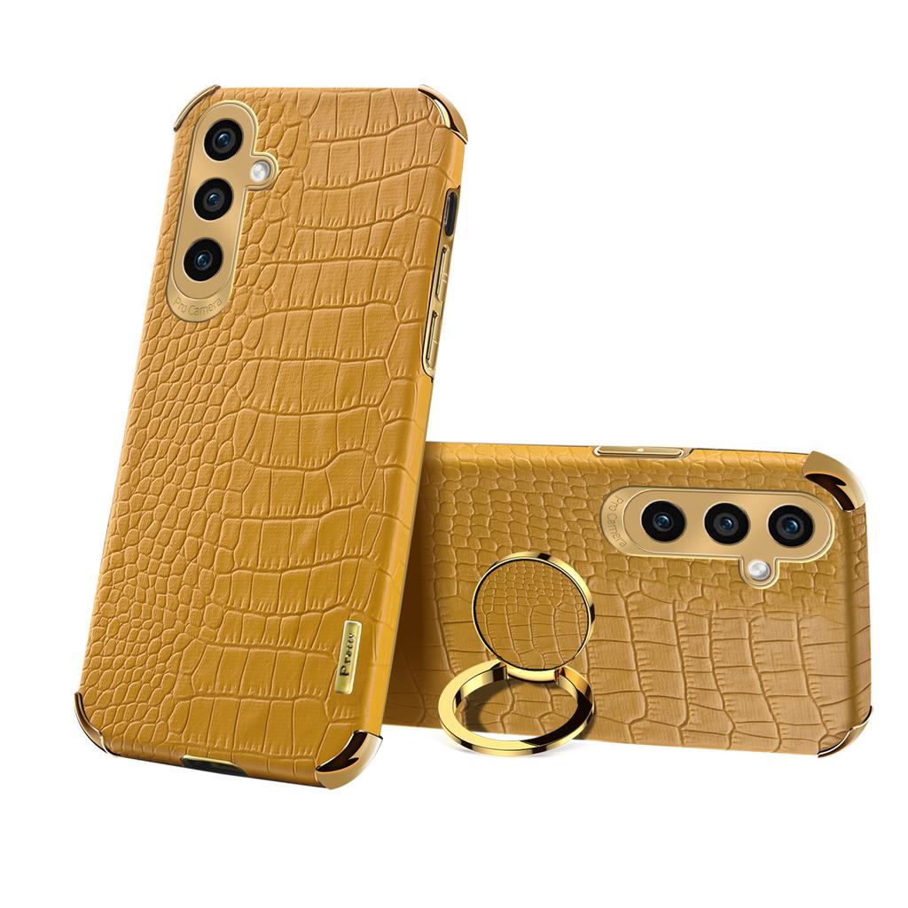 For Samsung Galaxy S24+ Cell Phone Case Crocodile Texture Leather+TPU Back Cover with Ring Kickstand