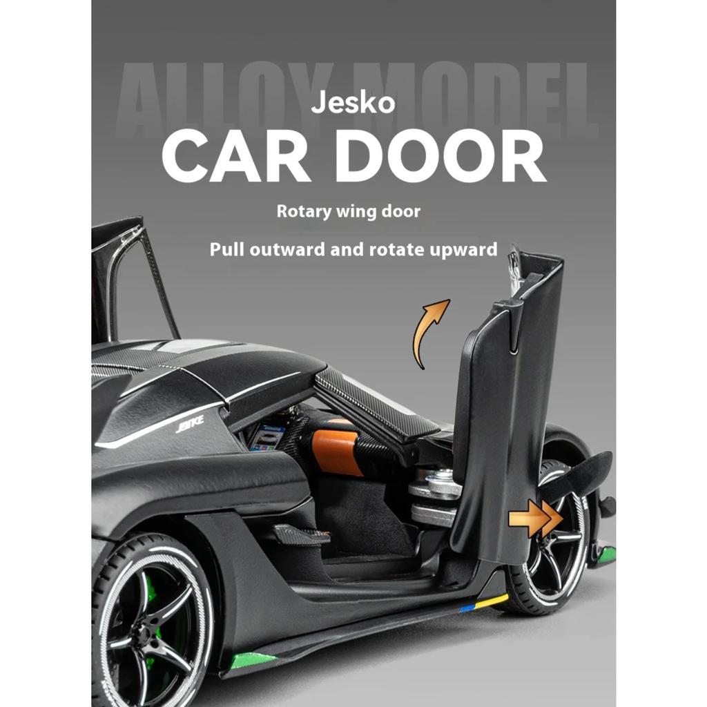 1/24 Koenigsegg Jesko Крутая Спортивная Машина, Модель из Сплава, Дверь-Гильотина, Имитация Звука и Света, Воссозданные Детали, Изысканные Настольные Украшения