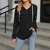 Женская мода однотонный пуговицах капюшон карман свободный длинный рукав топ