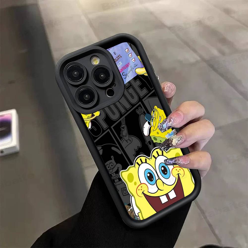 Мультяшный Милый S-Губка Боб Аниме Чехол для Телефона Для IPhone 17 16 15 14 13 12 11 Air Plus Pro Max Мягкая Задняя Крышка