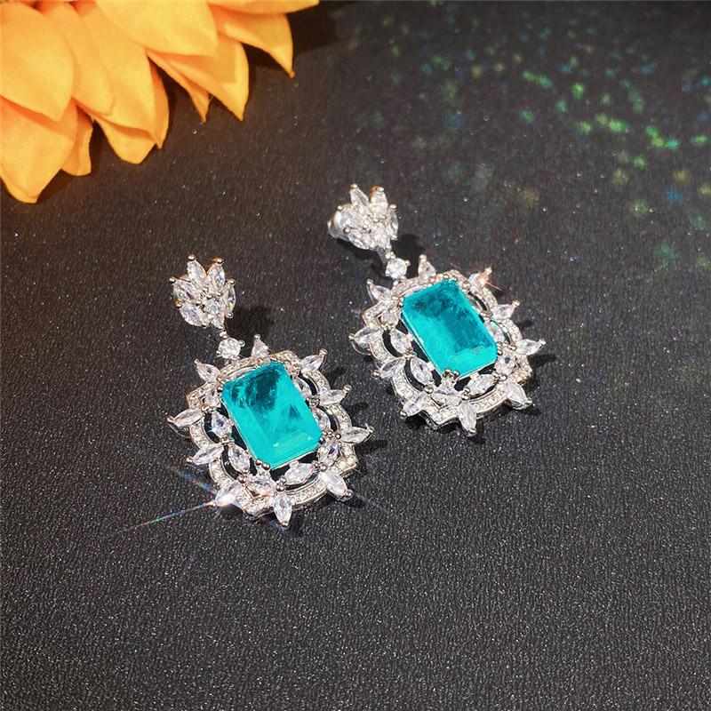 Huitan Gorgeous Green CZ Wedding Earrings for Women Brilliant Cubic Zirconia Dangle Earrings Engagement Party New Trendy Jewelry