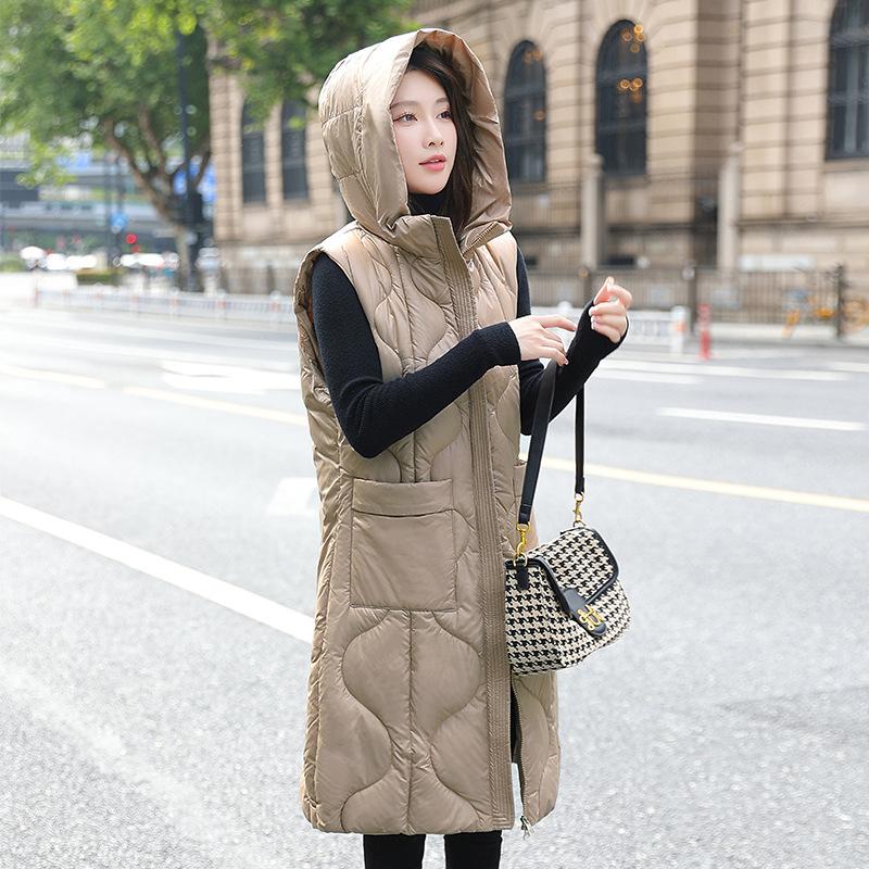 Casual Warm Sleeveless Vest Coat Long Down Cotton Jacket Solid Hooded Padded Parkas Vests Loose Female Korea Winter Waistcoat