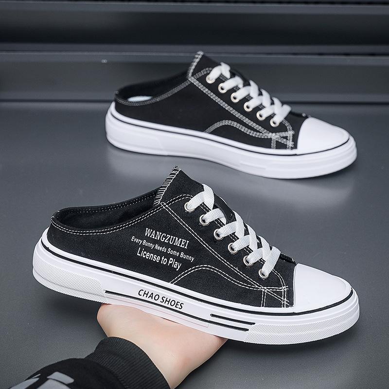 2025 Autumn New Bag Head Slippers Men's Trendy Street Men's Canvas Shoes Casual Shoes Half Drag Men's Shoes Hong Kong Style