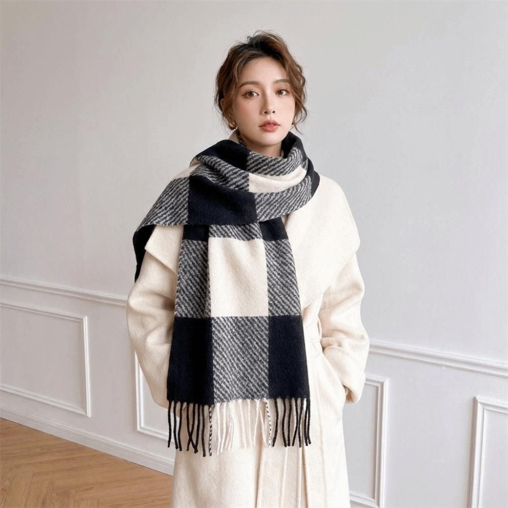 Thickened Faux Cashmere Scarf Fringed Neck Scarf Versatile Plaid Shawl Casual