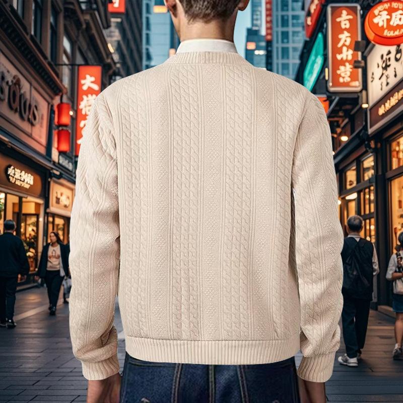 Повседневный V-образный вырез с длинным рукавом вязаный кардиган мужской винтажный жаккардовый однотонный тонкий свитер пальто осенняя мода застегивающееся на пуговицы трикотажное пальто