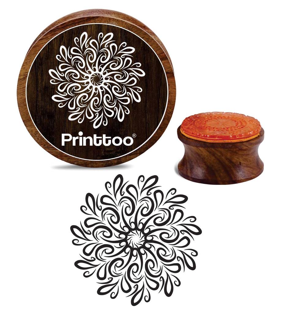 Printtoo Круглый цветочный узор мандалы Коричневый деревянный резиновый штамп Scrap-booking Craft Textile-2