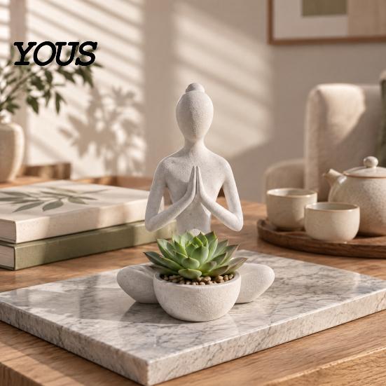 Декоративная статуэтка для медитации, 3D-печать, фигурка для йоги, цветочный горшок для суккулентов и воздушных растений, минималистичный элемент декора для дома, скульптура в стиле дзен