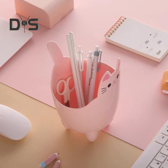 2Pcs Garbage Cans Pen Holders Large Capacity Smooth Edge Burr Free Cartoon Cat Shape Mini Table Trash Cans Storage Buckets