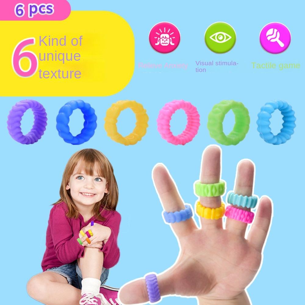 6Pcs Stress Relief Sensory Toy Silicone Anxiety Rings High Quality Fidget Ring Kids