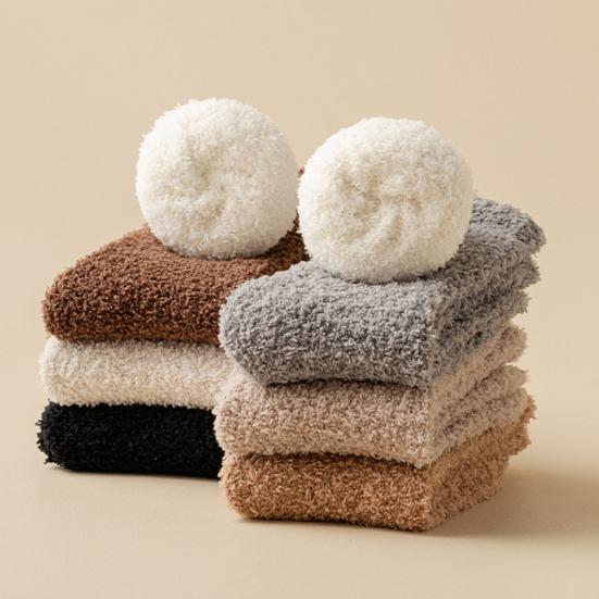 1 Pair Women Winter Socks Thickened Coral Fleece Mid-tube High Elasticity Wrapping Anti-slip Floor Socks Comfort Warmth Sleeping Socks