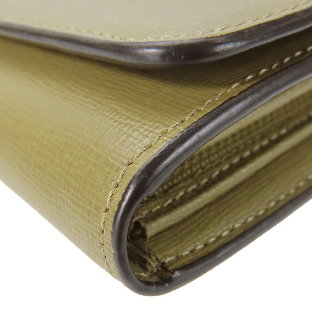 Used Furla Purse Leather Khaki Bifold Wallet