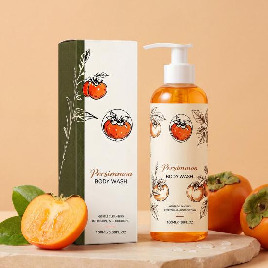 Sensitive Skin Body Wash Persimmon Wash, 100ml Gentle Exfoliating Shower Gel with Fresh Refreshing Fruity Fruit Scent, Deep Cleansing Mild Daily