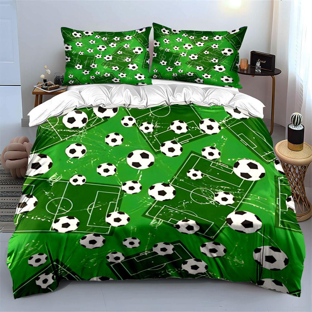 Soccer balls, fields pattern. Bedding sets Duvet cover sets Duvet covers Pillowcases(1 * Duvet Cover 2 * Pillowcases without duvet insert)
