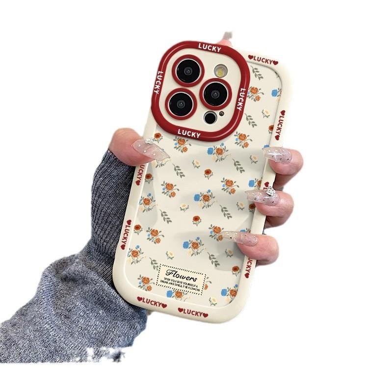 Temperament Small Floral Suitable for Apple 16promax Puff Shell Iphone15/14 Creative 13 Cartoon Anti-fall