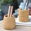 Pen Storage Container Faux Rattan Holder, Woven Style Makeup Brush Boho Office Desk Organizer Desktop Organizer, Multi-functional Resin Pencil Cup for