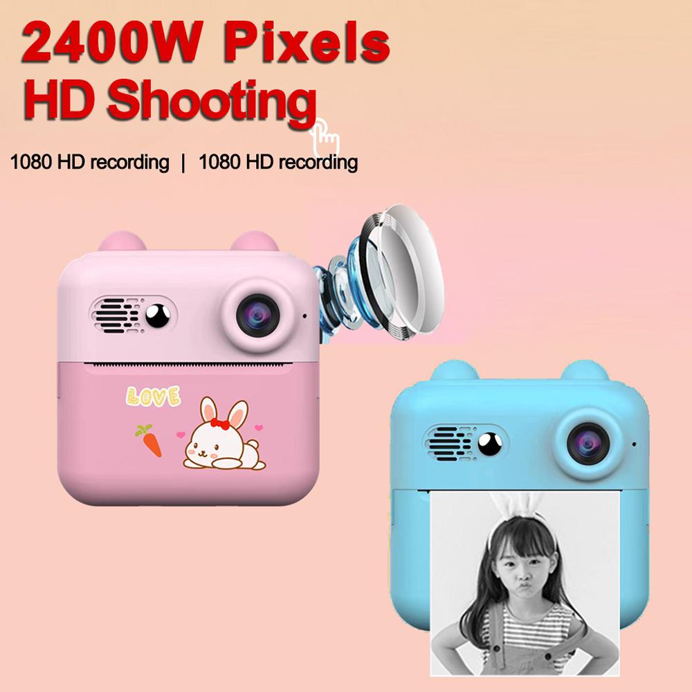 Портативный мини-фотопринтер с камерой мгновенной печати 1080P для детей с камерой 1200 Вт и экраном 2,4 дюйма