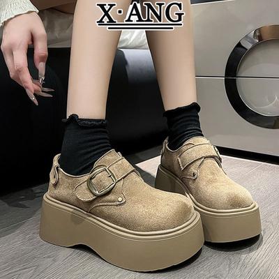 Версия из коровьей кожи, всеобъемлющие женские туфли-маффины, толстая подошва, увеличение высоты на см, маленькие женские туфли, повседневные одинарные туфли