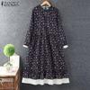 Women Autumn Round Neck Long Sleeve Floral Print A-Line Dresses