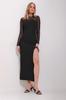 Women's Dress New Season Fashion Black Crew Neck Tulle Detailed Slit Midilength Dress