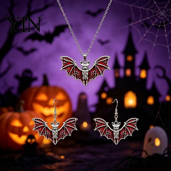 Spooky Spider Web Earrings Gothic Bat Halloween Accessory, Vintage Punk Necklace, Viking Jewelry for Style Dangle Drop Cosplay Party Fashionable Sets