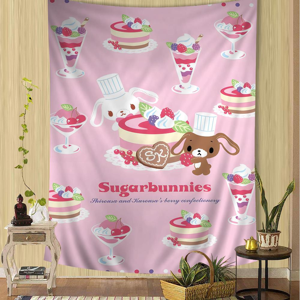 Sugarbunnies Anime Kawaii Cartoon Tapestry Bohemian Wall Hanging Sheets for Room Decor Bedroom Living Room Dorm Wall Art