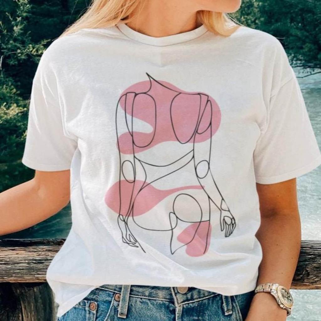 Abstract One Line Art T-Shirt: Woman Drawing, 100% Cotton