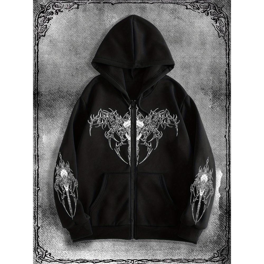 Модный оригинальный худи на молнии в темной тематике, идеально подходит для повседневных случаев и является модным выбором для уличной моды