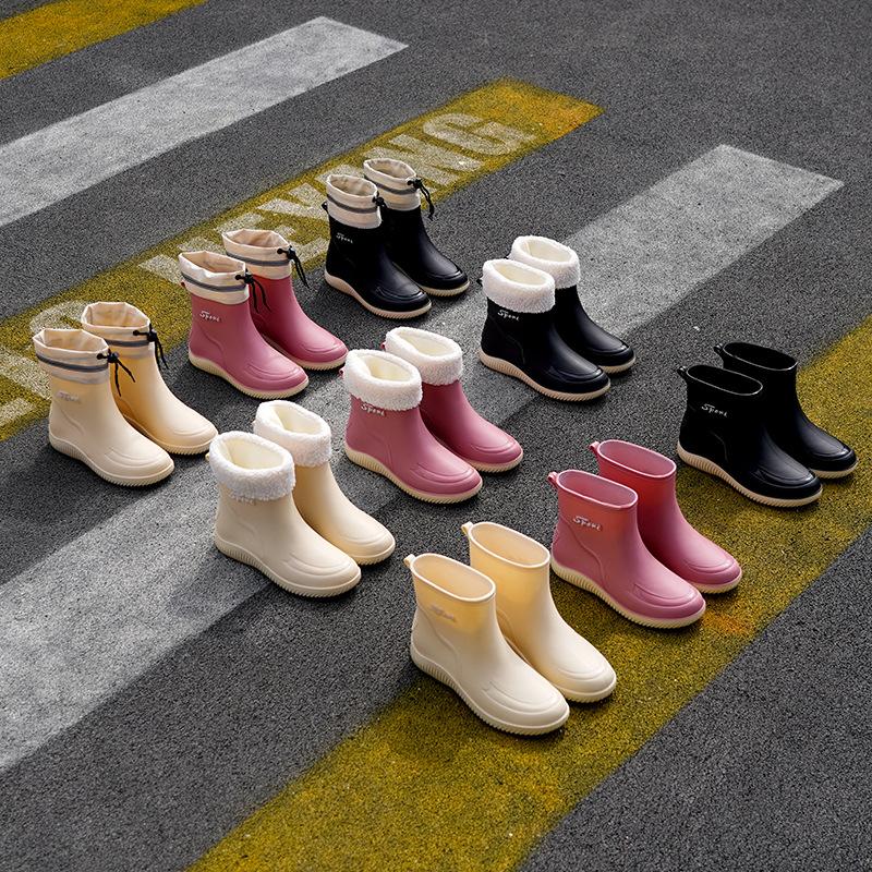 Водонепроницаемые и нескользящие короткие дождевые сапоги женские резиновые сапоги модная верхняя одежда женские водонепроницаемые сапоги хлопковые водонепроницаемые сапоги t