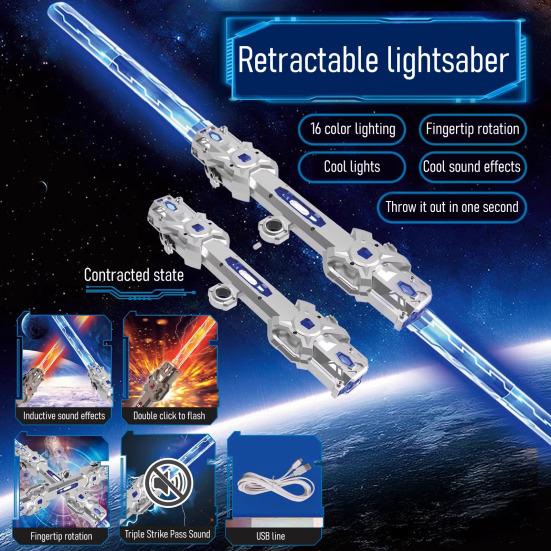 Выдвижные игрушечные мечи Эргономичный двусторонний телескопический световой меч с 16-цветной светодиодной подсветкой и звуковыми эффектами Игрушка световой меч для подростков для косплея, вечеринки, подарка