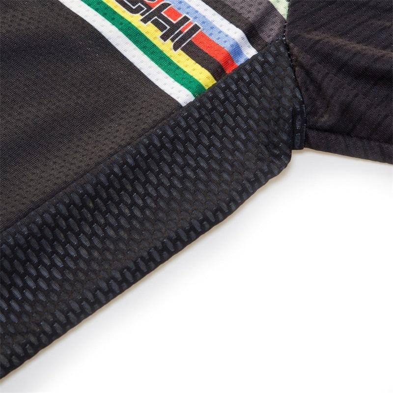 Короткий велосипедный трикотаж с защитой от пота, черные брюки-комбинезон, комплект одежды для велосипеда, спортивные трикотажные изделия с разноцветными полосками, черные мужские костюмы для велосипедной одежды