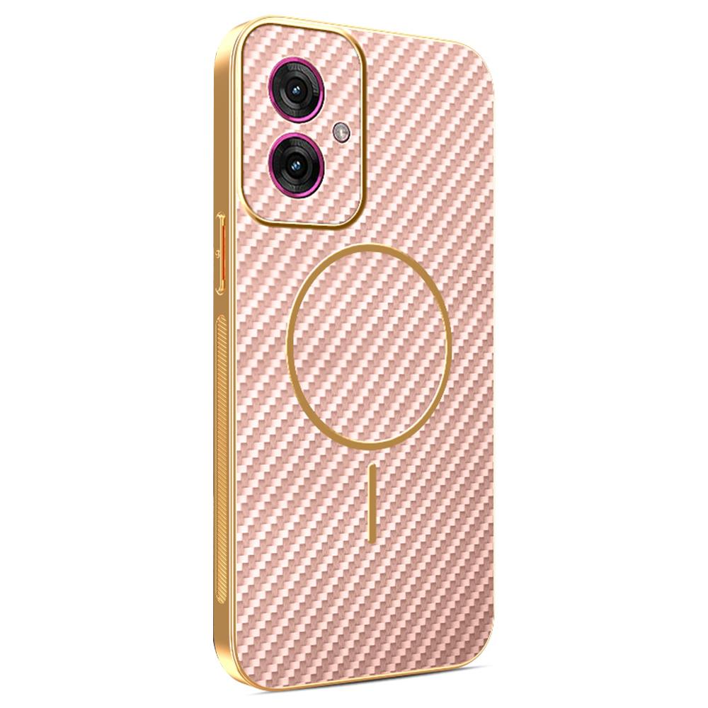 For Motorola Moto G55 5G Phone Case Carbon Fiber Textured Electroplated TPU Back Cover