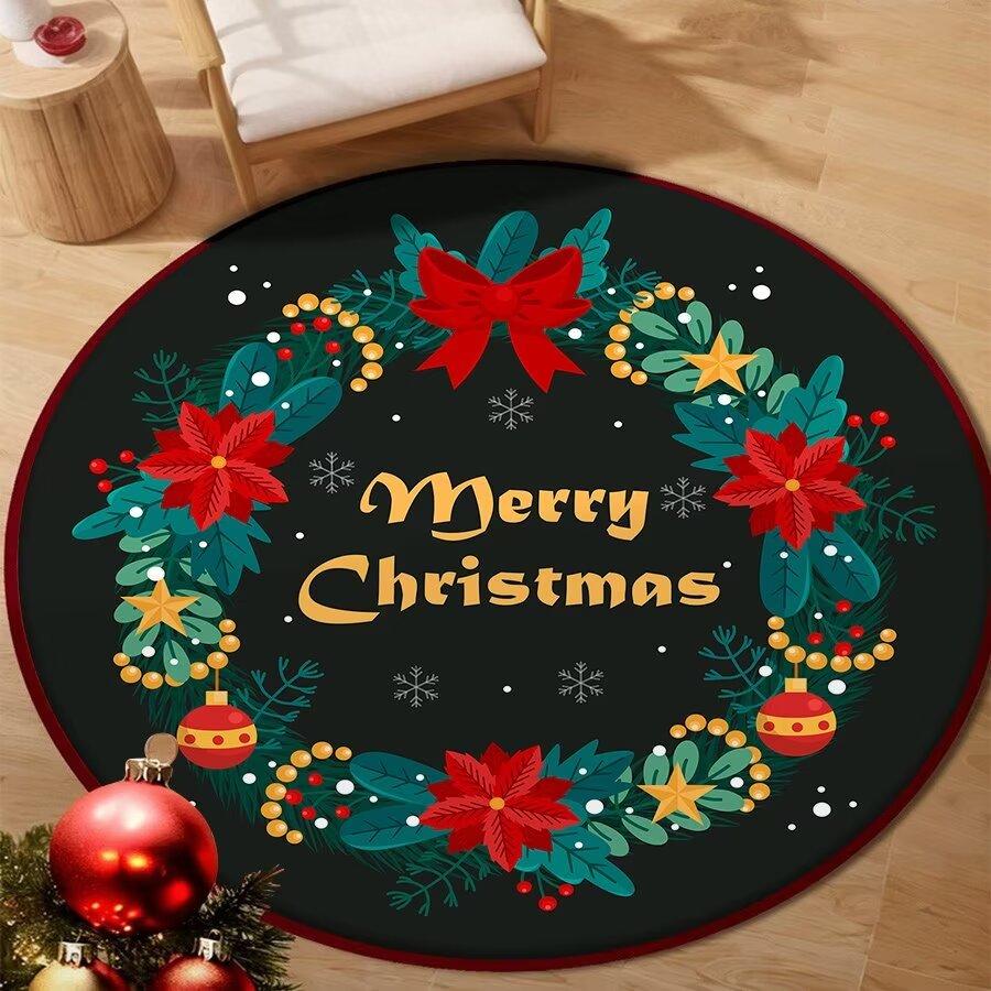 Christmas Round Crystal Velvet Carpet Bedroom Living Room Sofa Blanket Non-Slip Easy To Care Carpet Home Children's Room Decor