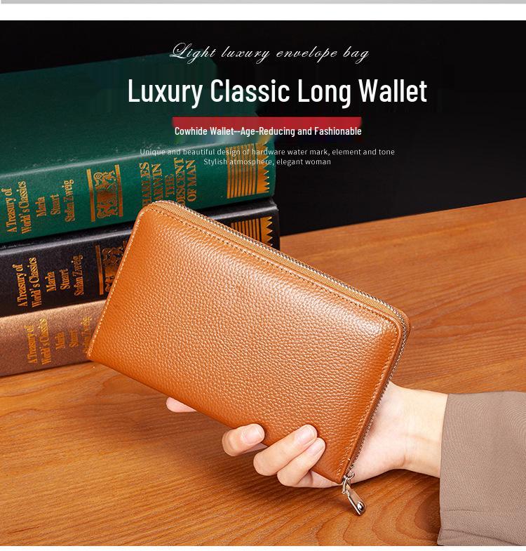 RFID Long Wallet: Top Grain Cowhide Passport & Document Holder with Zipper Phone Pouch for Men & Women