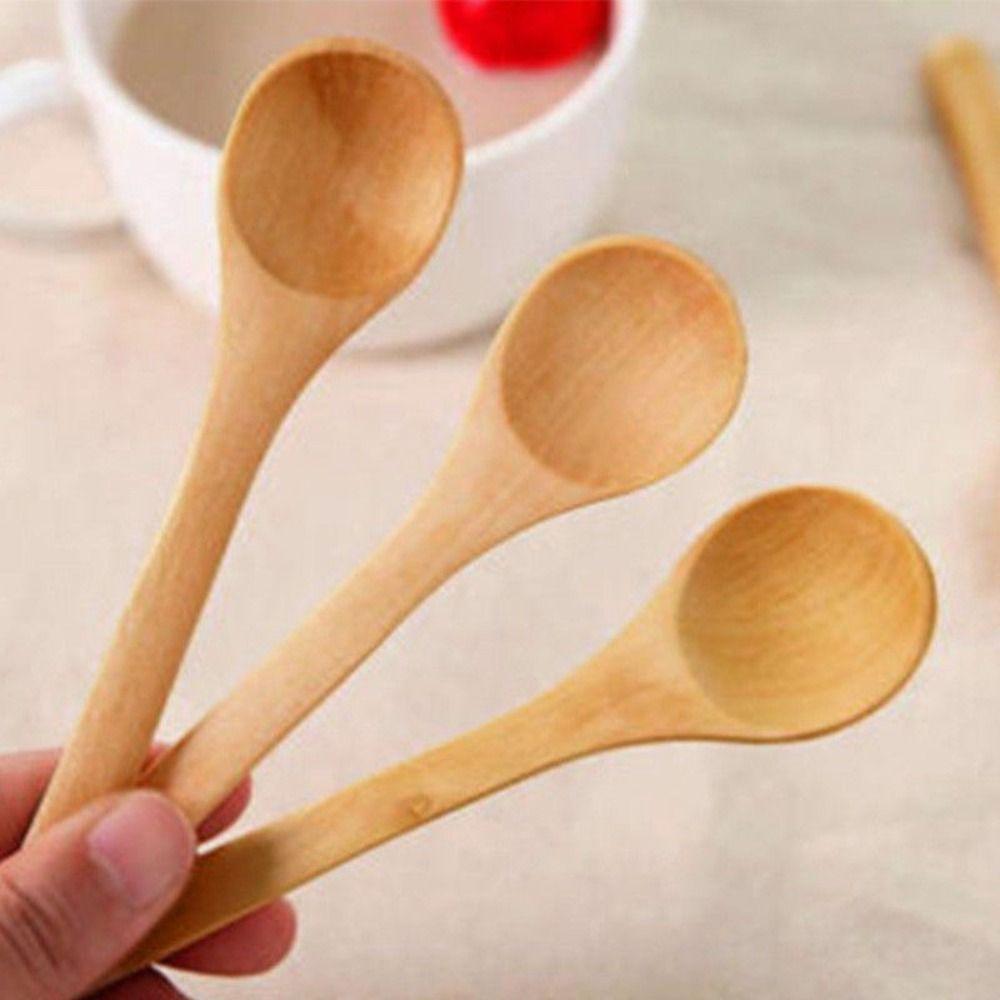 5Pcs Condiment Coffee Dishes Spoons Bamboo Wooden Spoon Teaspoon Dessert Spoon Kitchen