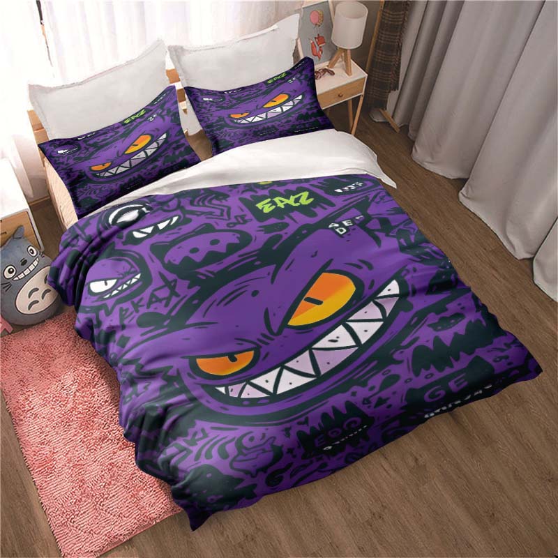 Gengar print bedding sets in various styles, 3-piece sets, extra-large pillowcases, adult bedspreads, bedroom bedding sets.