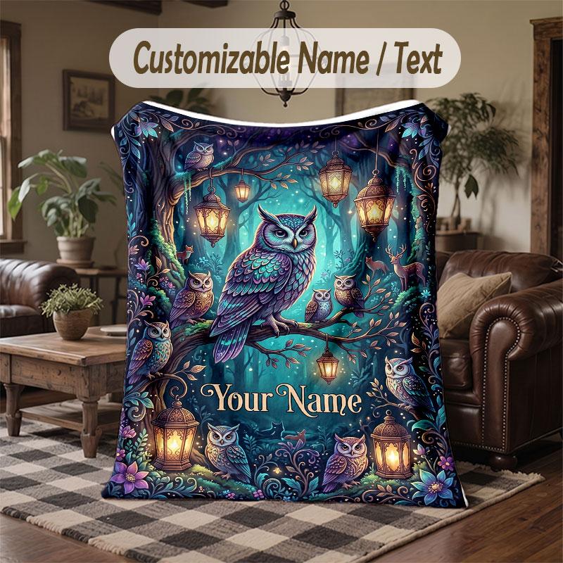 Birds Theme Throw Blanket Custom Name Text Personalized Blanket Soft Cozy Blanket for Home Sofa Bed