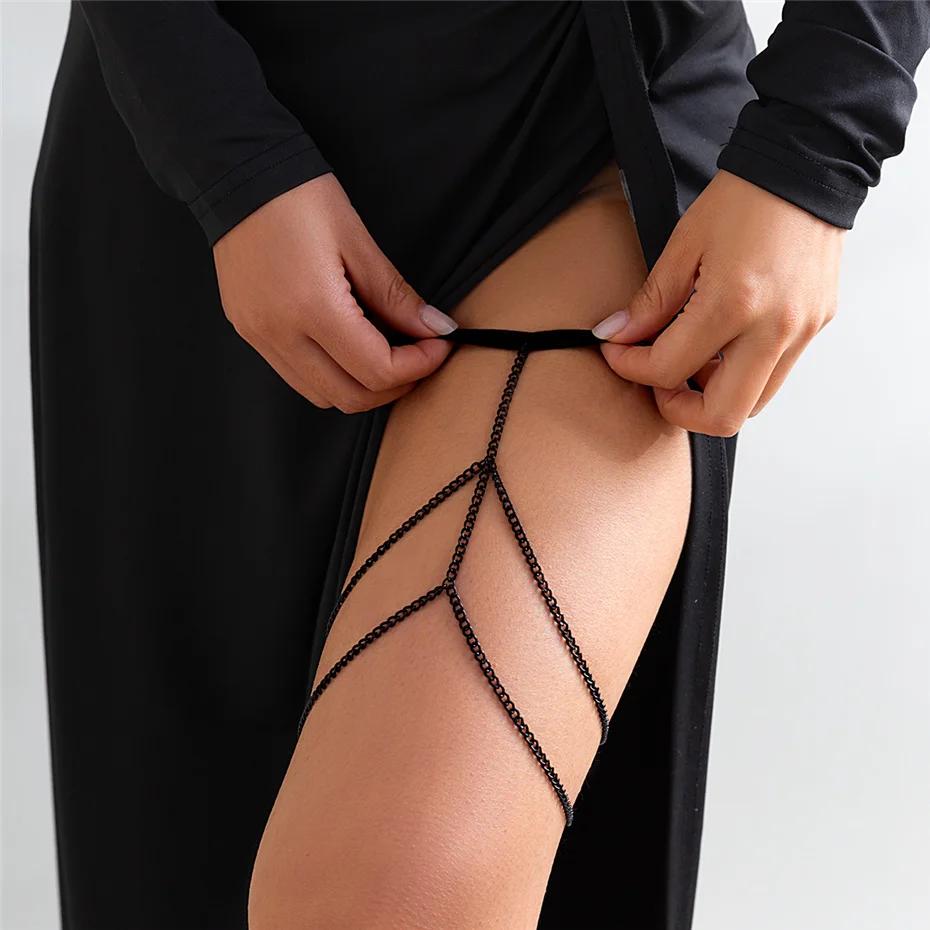 New Sexy Elastic Band Bandage Leg Thigh Chain for Women Boho Black Iron Harness Garter Belt Body Jewelry Dress Decorate New