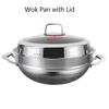 Stainless Steel Wok Pan with Lid Round Bottom Stir Frying Pan Tri-Ply Nonstick Cookware - Double Handle Cooking Pot for Induction/Electric/Gas Stoves