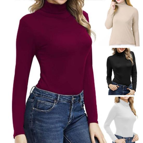 Женские топы с высоким воротником и длинным рукавом, облегающие топы-пуловеры, однотонные базовые водолазки, блузка на каждый день