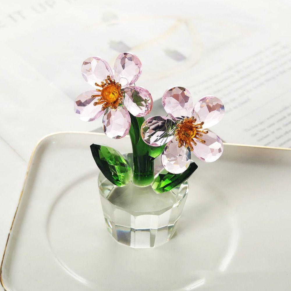 Clear Base Crystal Sunflower Ornament Handcraft Flowers Plants Collectible Living Room