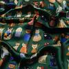 100% Pure Silk Square Scarf Women Lightweight Accessory With Cat Print 53x53cm Green Black Beige