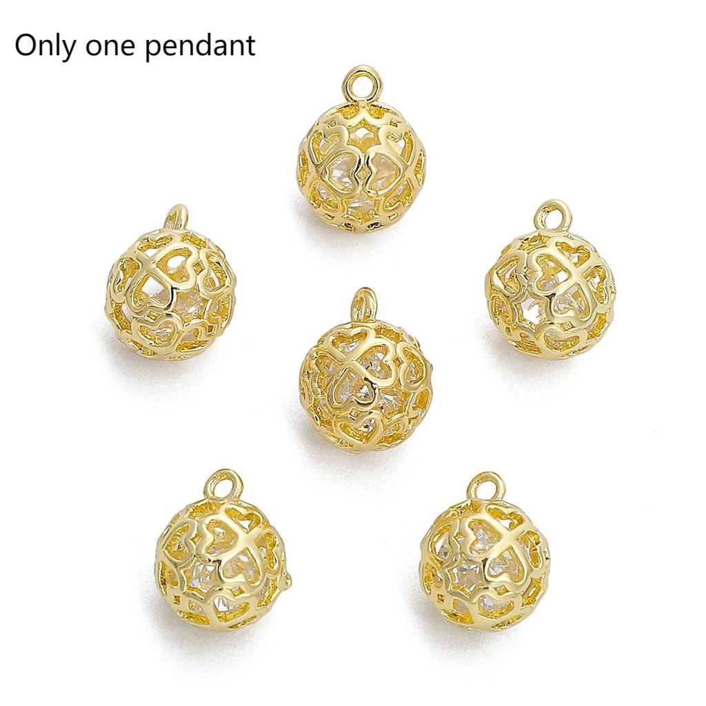 1PC/bag Copper Hollow Ball with Zircon Charm Heart Pendant for Earring Necklace DIY Jewelry Findings Making