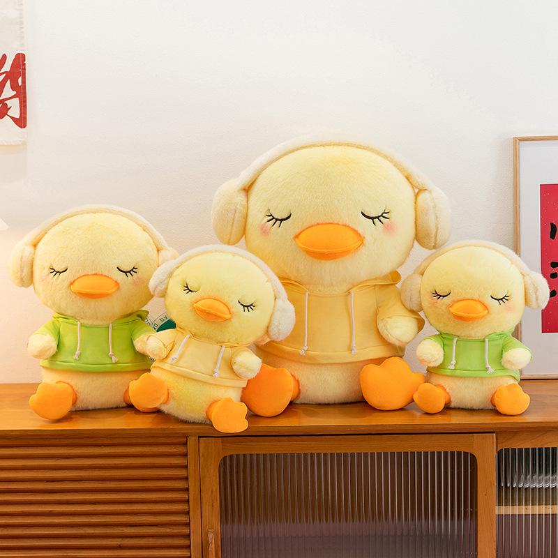 Adorable Yellow Duck Hoodie Plush Pillow and Earphone Hug Doll