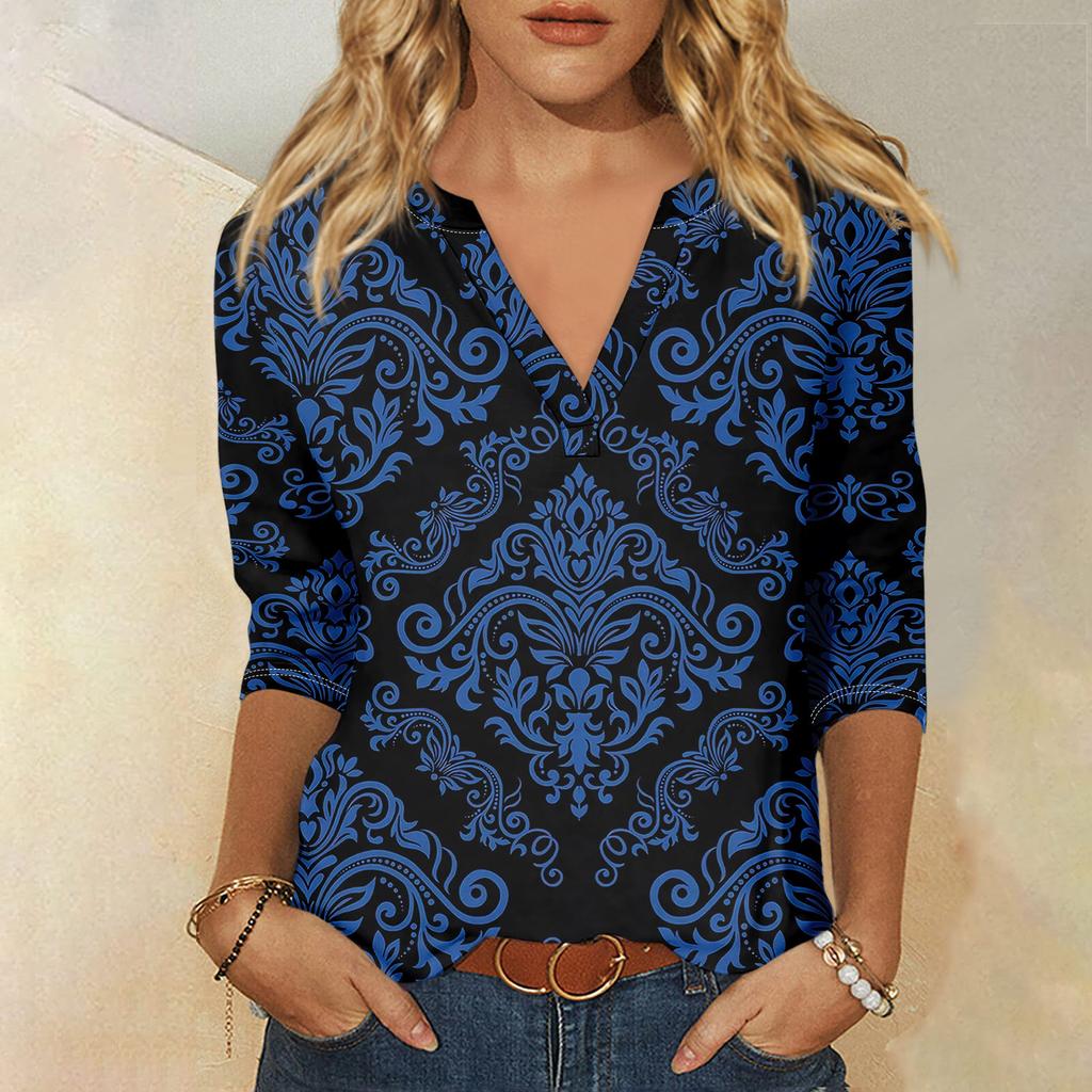 Women's T Shirt Tee Printed 3/4 Sleeve Daily Weekend Fashion Basic V Neck Regular Top