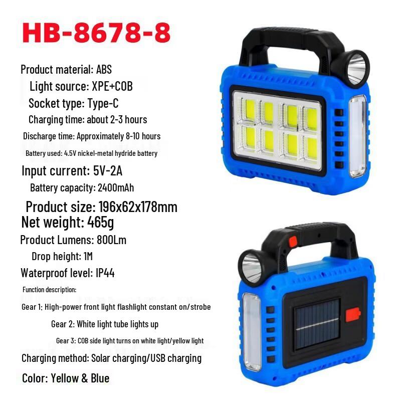 Multifunction Solar Rechargeable Emergency Work Light