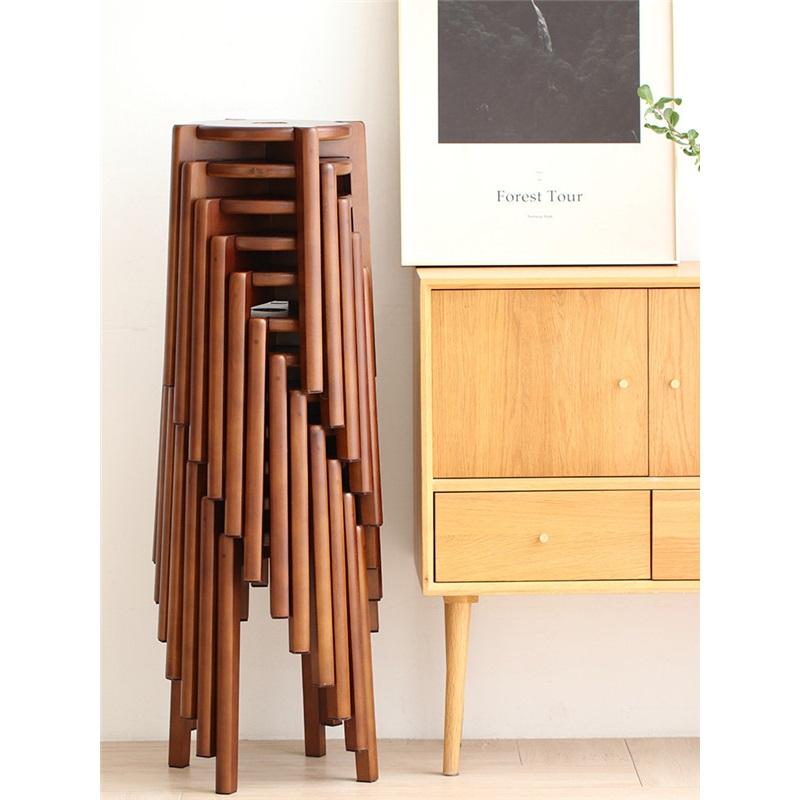 Chinese Style Solid Wood Stackable Stools Durable Square Round Low Wooden Small Bench for Home Dining Room
