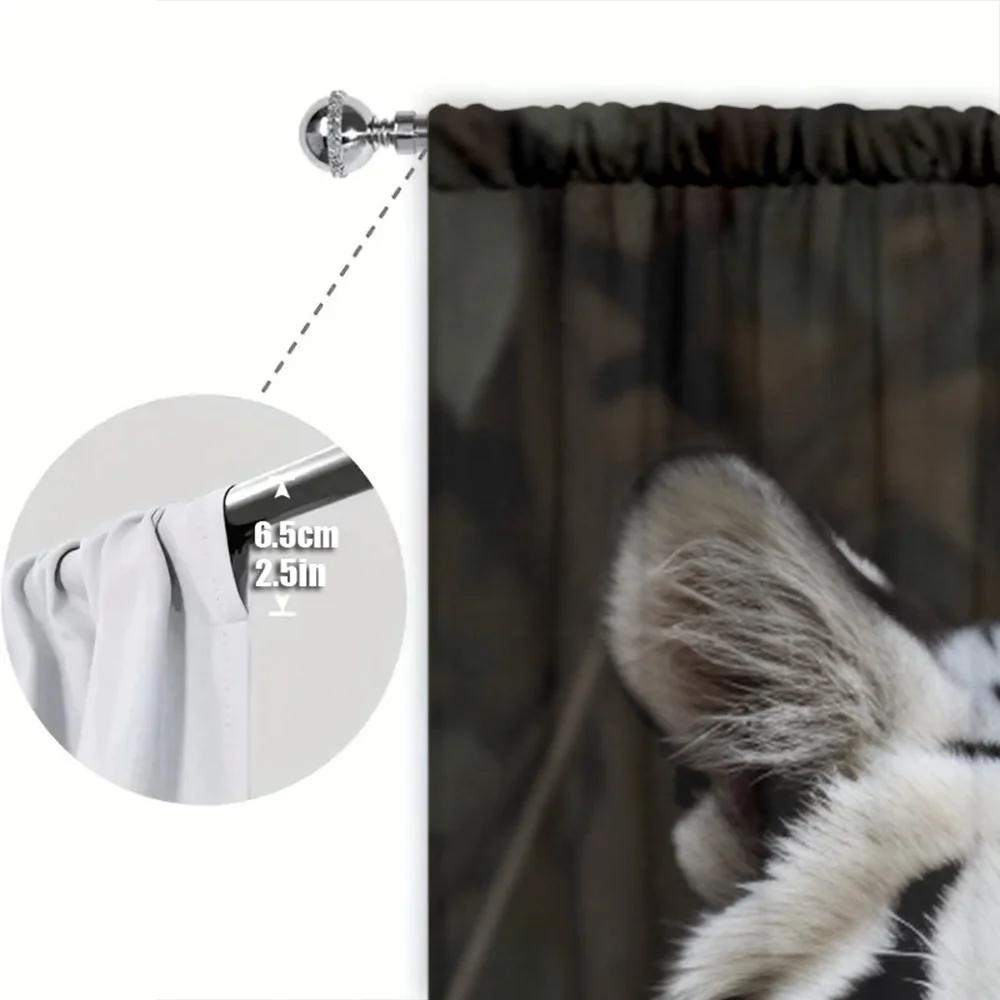 2 шт. Белый тигр Черный тигр Стиль Печатная штора для домашнего декора - Карманный карниз для оконного оформления спальни, офиса и кухни